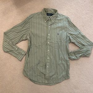 Polo Ralph Lauren Green Purple White Striped Shirt Size L